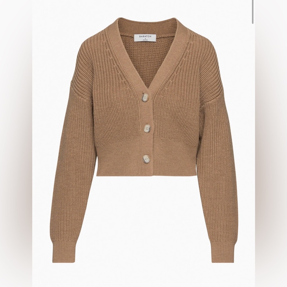 Aritzia Babaton Merino Wool Cardigan - XS - Heather Gold Camel
